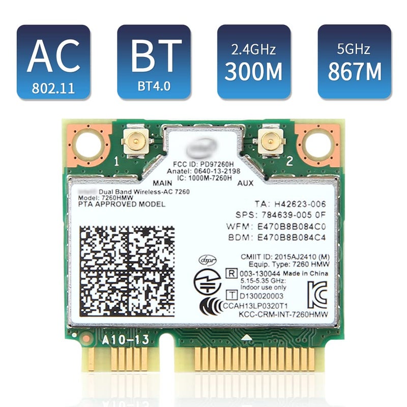 REKONG بطاقة واي فاي لترقية الكمبيوتر - بطاقة شبكة Mini PCIe AC7260 ثنائية النطاق + بلوتوث 4.0 توفر واي فاي موثوق لأجهزة الكمبيوتر المكتبية القديمة وأجهزة اللابتوب القديمة، تدعم ويندوز 10/8/7 - Image 5